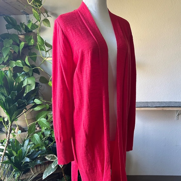 New Loft Raspberry 100% Cotton Open Front Cardigan size L - Picture 4 of 12